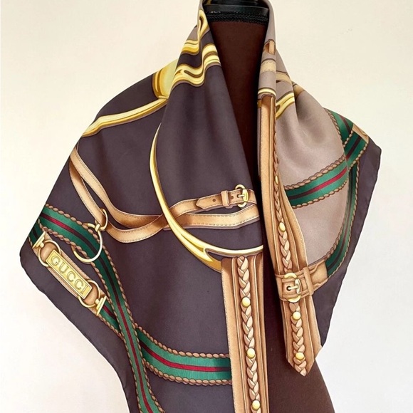 Gucci Brown and Gold Equestrian Scarf - Picture 2 of 12